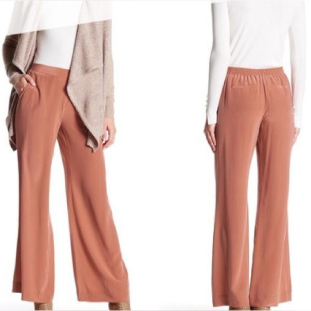 Joie Zinga Silk High Rise Wide Leg Vintage Wash Pull On Pants